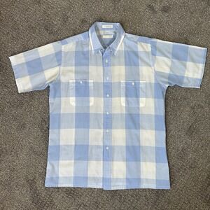 Christian Dior White/Blue Plaid Button-Up Shirt ~Men's LARGE~ Mint Condition